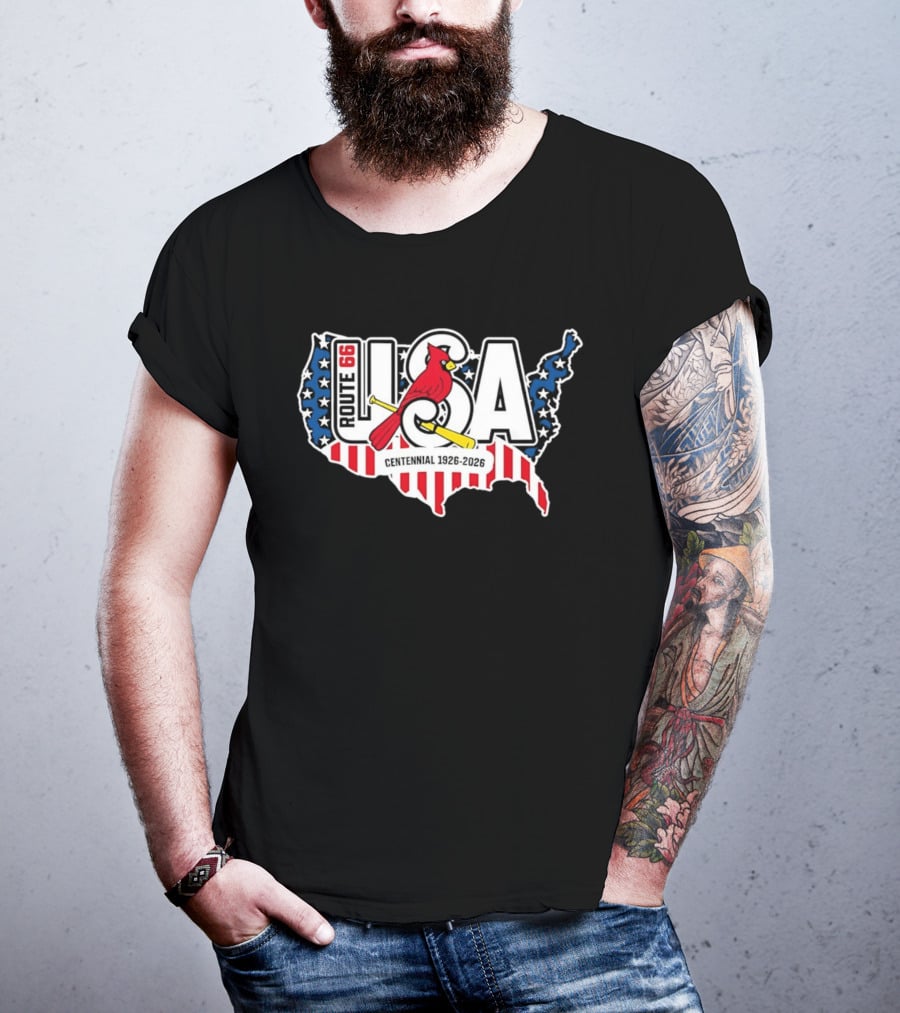 St Louis Cardinals Route 66 USA Centennial 1926 2026 American Flag Map T-Shirt