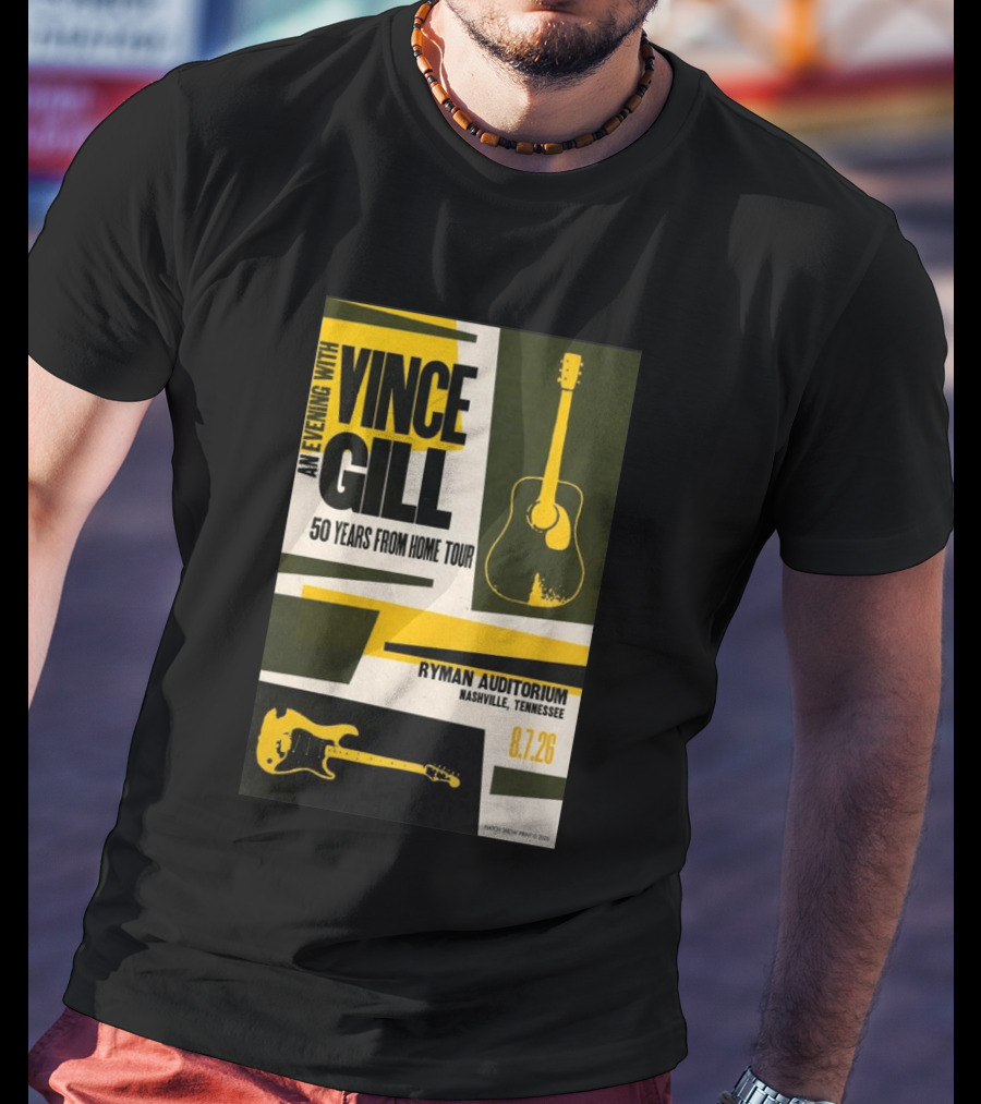 An Evening With Vince Gill 50 Years From Home Tour Ryman Auditorium Nashville August 7 2026 T-Shirt