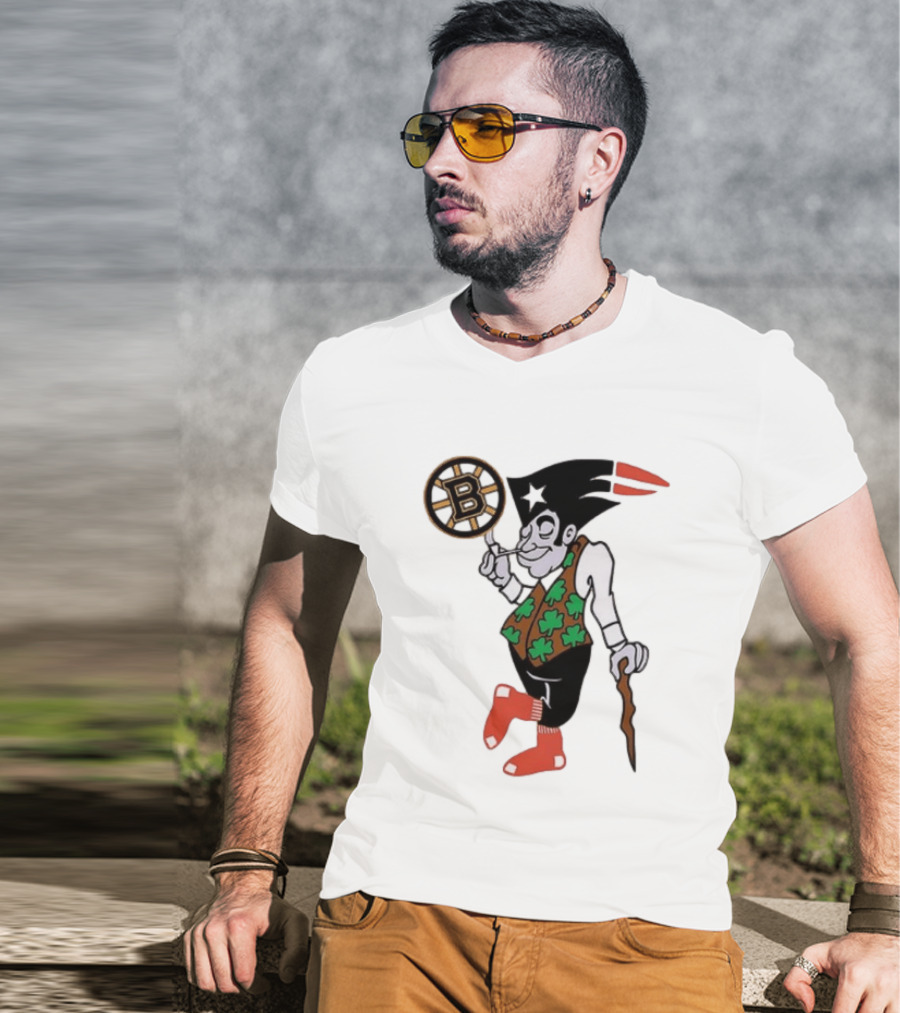 Boston All Sport Team Vintage Mascot With Clover And Cane T-Shirt