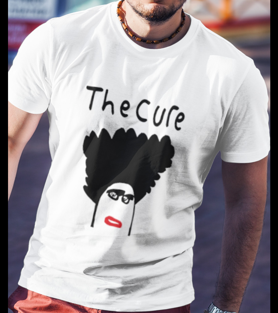Kieran Maguire Wearing The Cure Text Bold Face Black Hair Red Lips T-Shirt