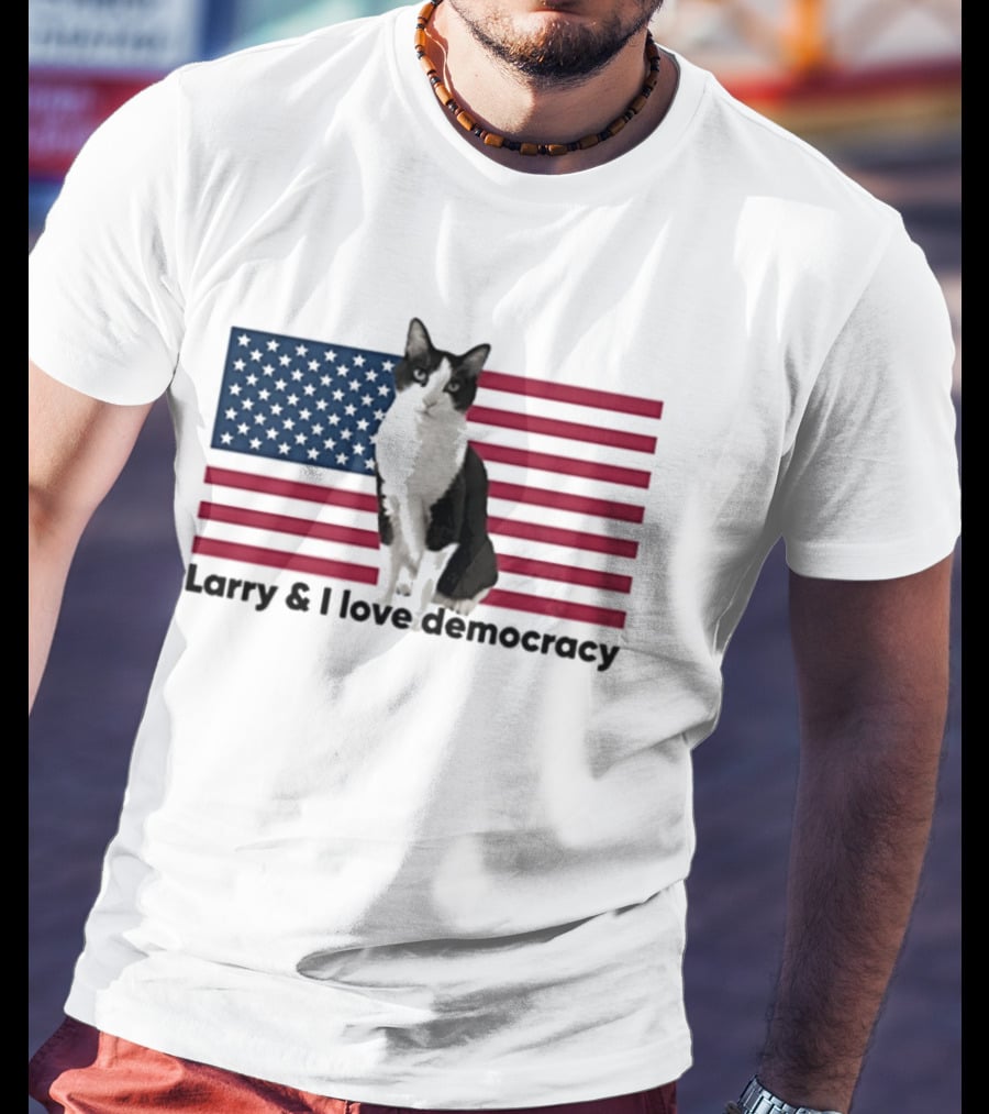 Larry I Love Democracy Cat American Flag T-Shirt