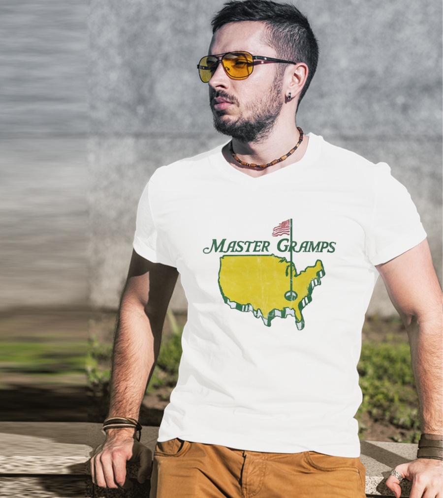 Master Gramps Golfing USA Flag Map T-Shirt