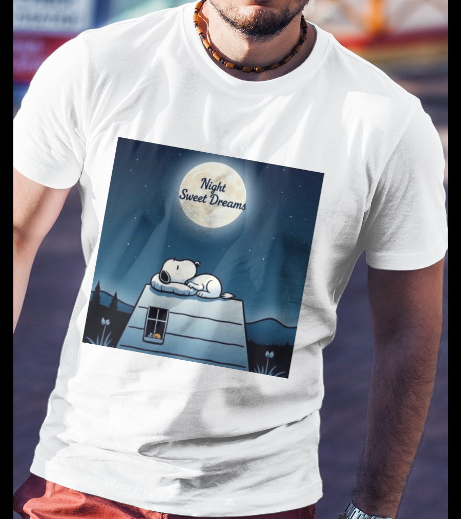 Snoopy Night Sweet Dreams Moonlight Scene Peanuts Sleeping Dog T-Shirt