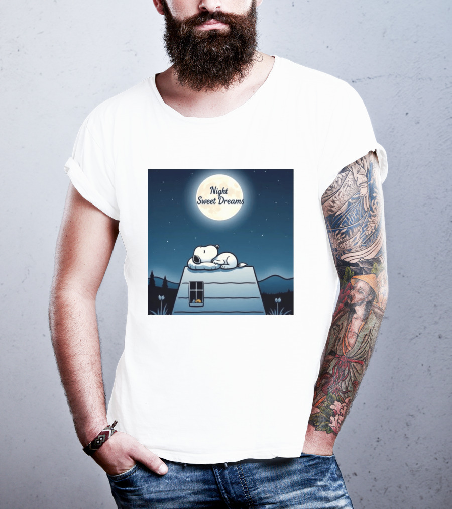 Snoopy Night Sweet Dreams Moonlight Scene Peanuts Sleeping Dog T-Shirt