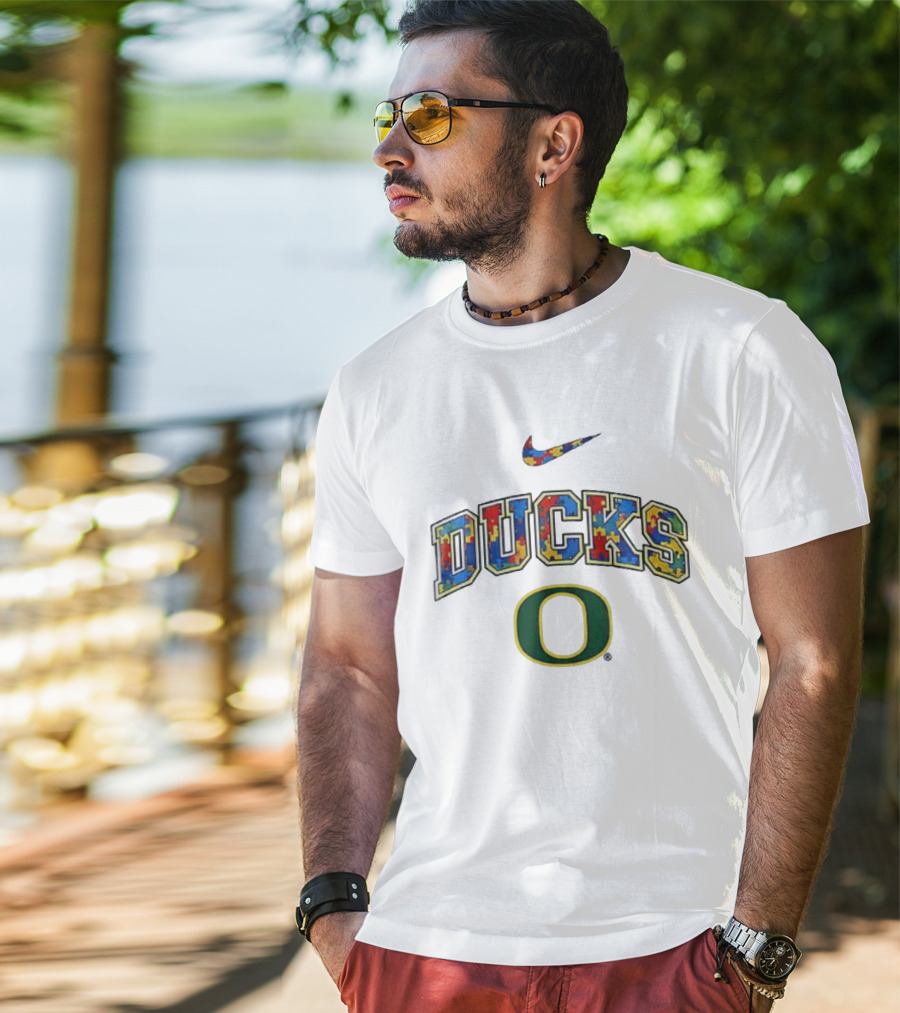 Oregon Ducks Autism Awareness Accept Understand Love Puzzle Nike T-Shirt