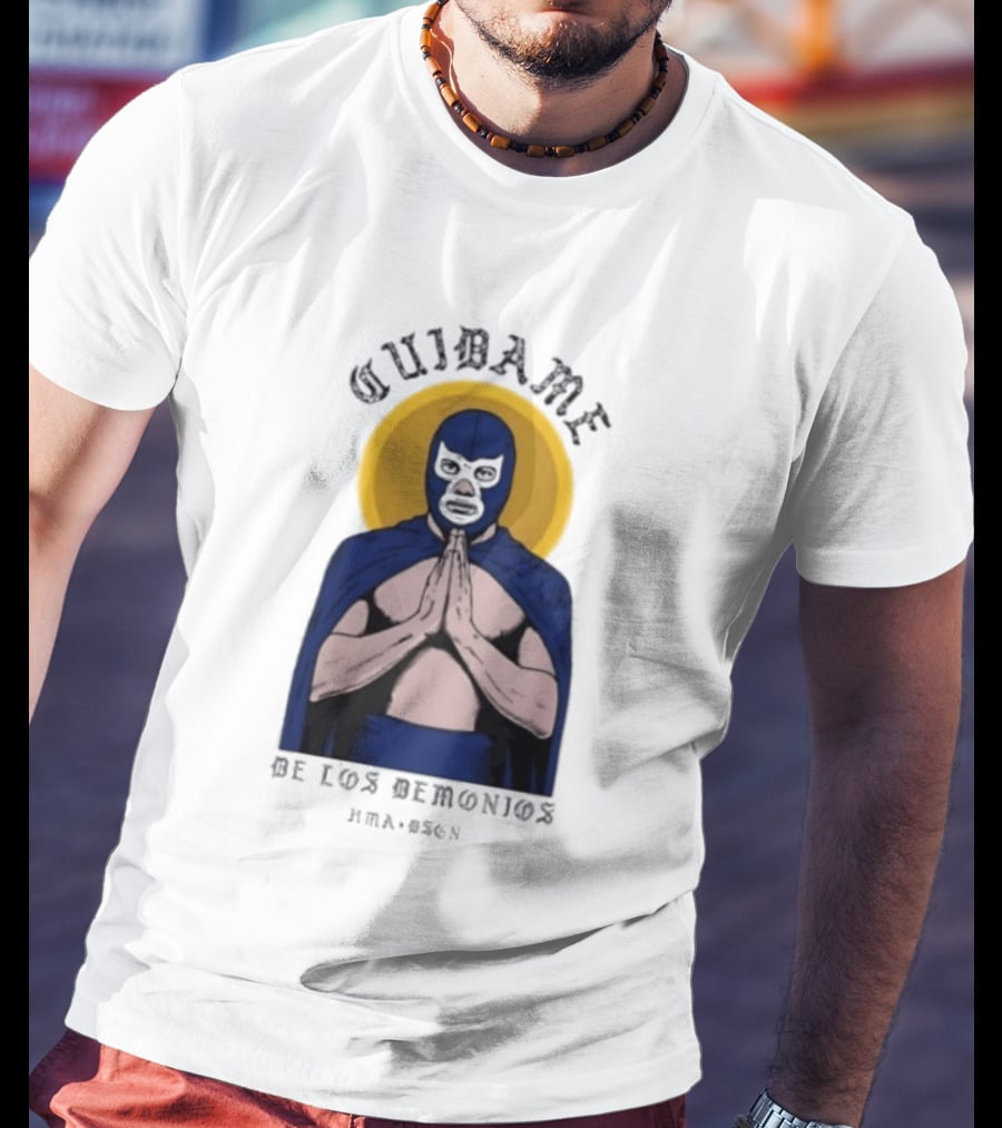 Cuidame De Los Demonios Original Blue Demon Luchador Praying Hands T-Shirt