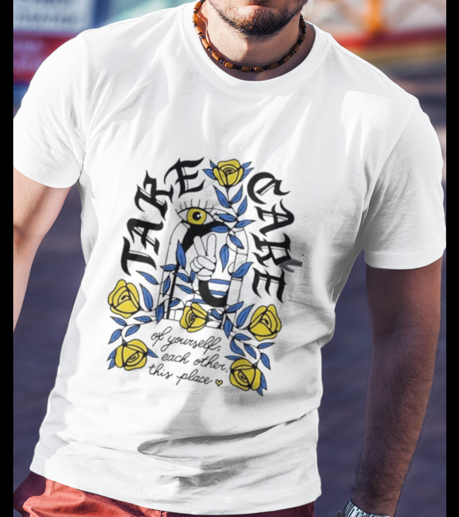 Take Care Of Yourself Each Other This Place Floral Peace Symbol Emo T-Shirt
