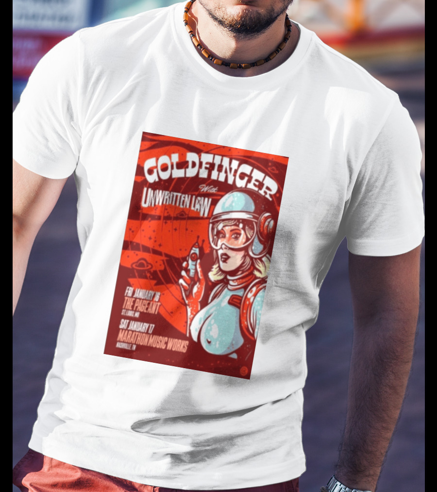Goldfinger With Unwritten Law The Pageant St. Louis Marathon Music Works Nashville January 16 17 2026 Concert Retro Futuristic Spacewoman T-Shirt