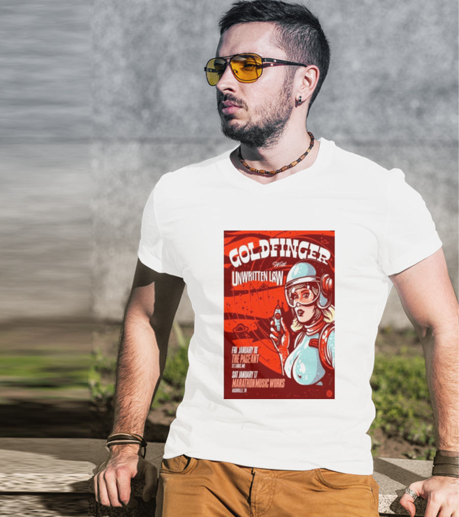 Goldfinger With Unwritten Law The Pageant St. Louis Marathon Music Works Nashville January 16 17 2026 Concert Retro Futuristic Spacewoman T-Shirt