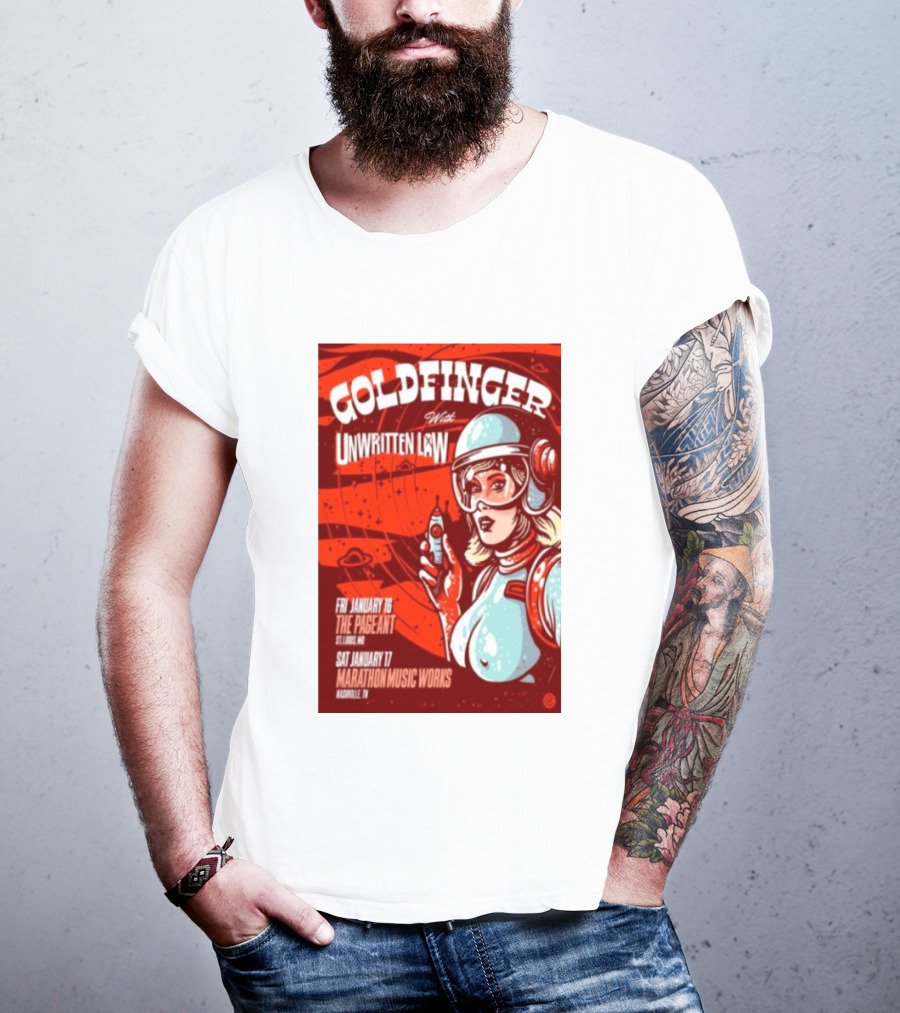 Goldfinger With Unwritten Law The Pageant St. Louis Marathon Music Works Nashville January 16 17 2026 Concert Retro Futuristic Spacewoman T-Shirt