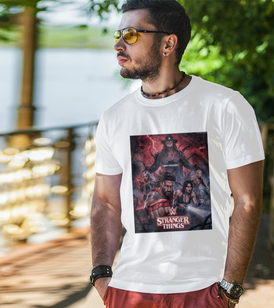 WWE And Stranger Things Crossover With The Undertaker, Roman Reigns, Cody Rhodes, Rhea Ripley, And Liv Morgan T-Shirt