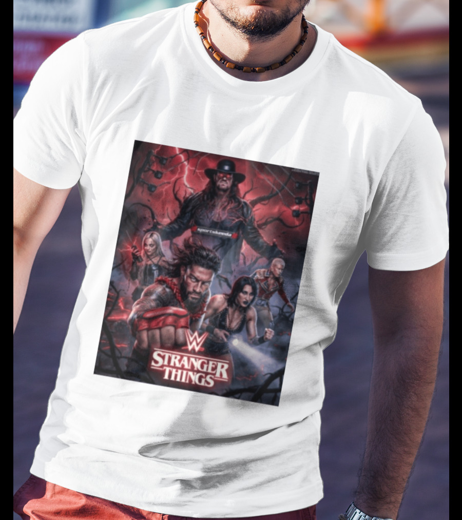 WWE And Stranger Things Crossover With The Undertaker, Roman Reigns, Cody Rhodes, Rhea Ripley, And Liv Morgan T-Shirt
