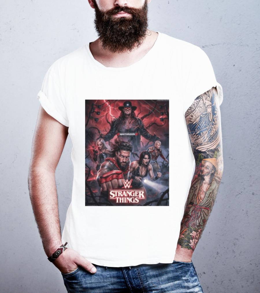 WWE And Stranger Things Crossover With The Undertaker, Roman Reigns, Cody Rhodes, Rhea Ripley, And Liv Morgan T-Shirt