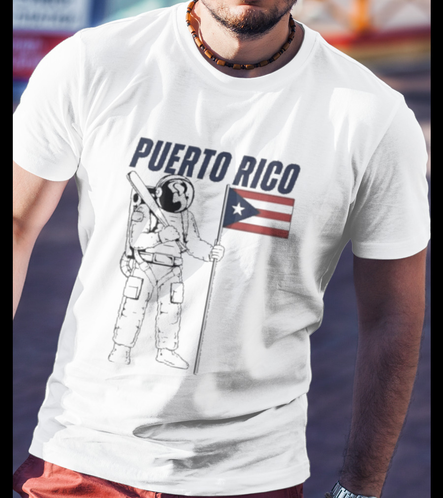 PUERTO RICO Astronaut Holding Baseball Bat Puerto Rican Flag T-Shirt