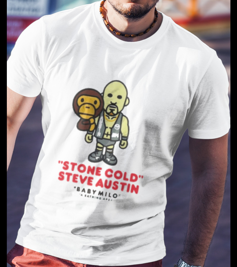 Stone Cold Steve Austin Baby Milo Collaboration Mens White T-Shirt
