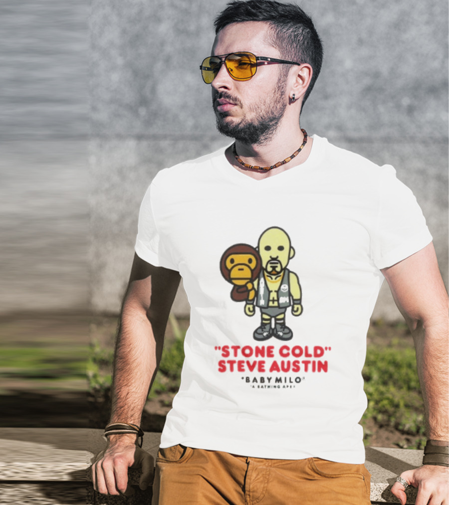 Stone Cold Steve Austin Baby Milo Collaboration Mens White T-Shirt