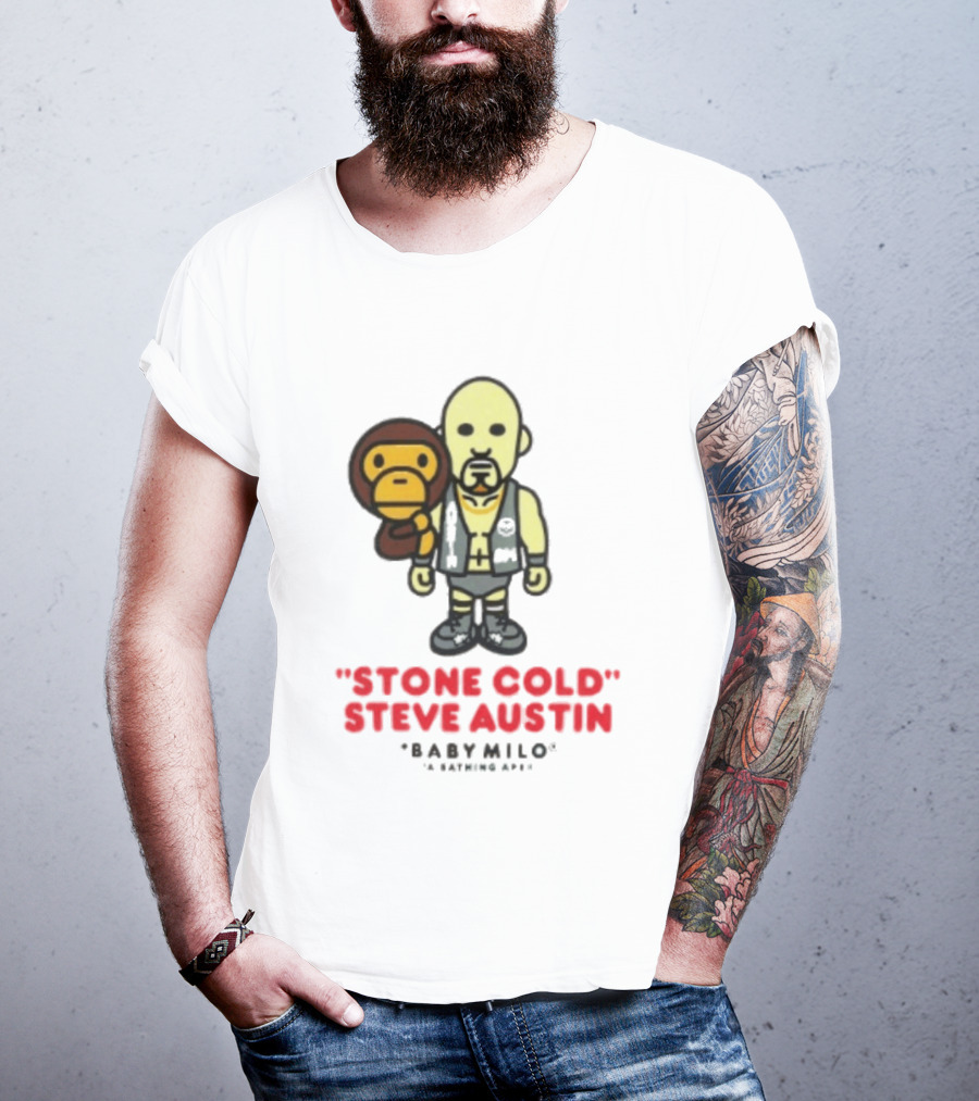Stone Cold Steve Austin Baby Milo Collaboration Mens White T-Shirt