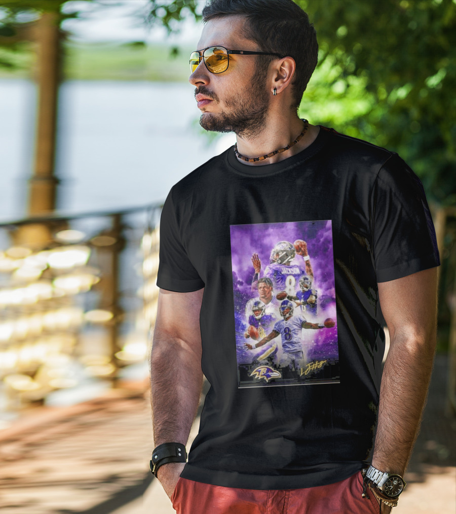 Baltimore Ravens Lamar Jackson 8 With Signature T-Shirt