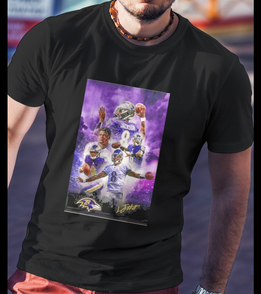 Baltimore Ravens Lamar Jackson 8 With Signature T-Shirt