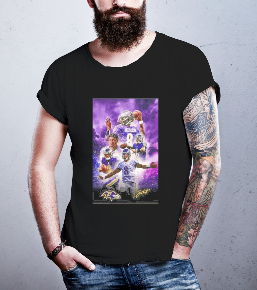 Baltimore Ravens Lamar Jackson 8 With Signature T-Shirt