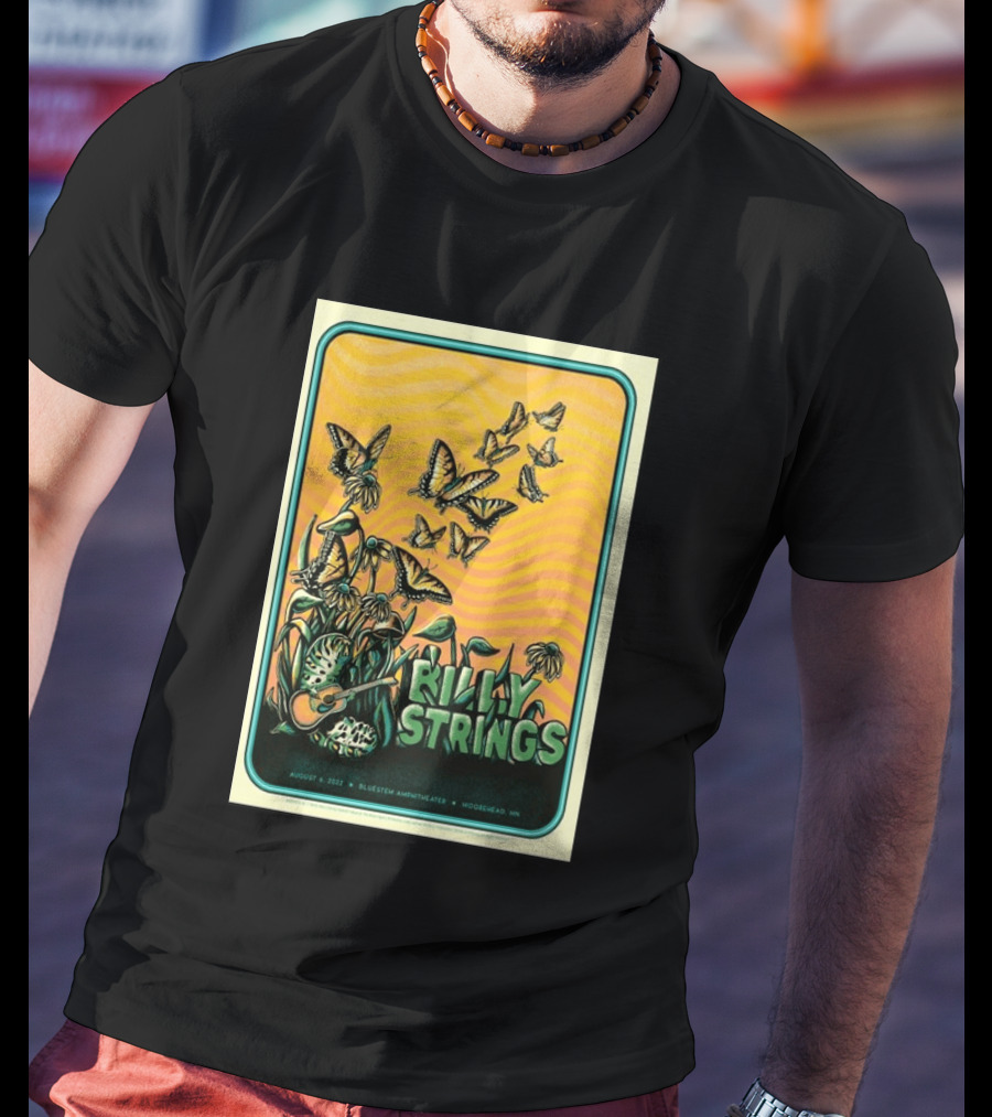 Billy Strings Bluestem Amphitheater August 6 2022 Butterfly Moorehead MN T-Shirt