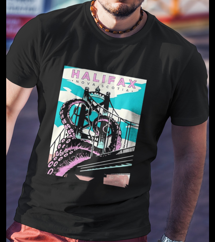 Halifax Nova Scotia Kraken Bridge Retro Travel T-Shirt