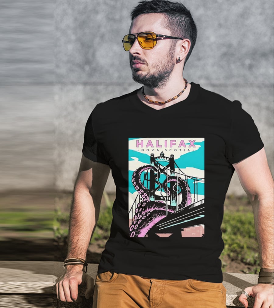 Halifax Nova Scotia Kraken Bridge Retro Travel T-Shirt