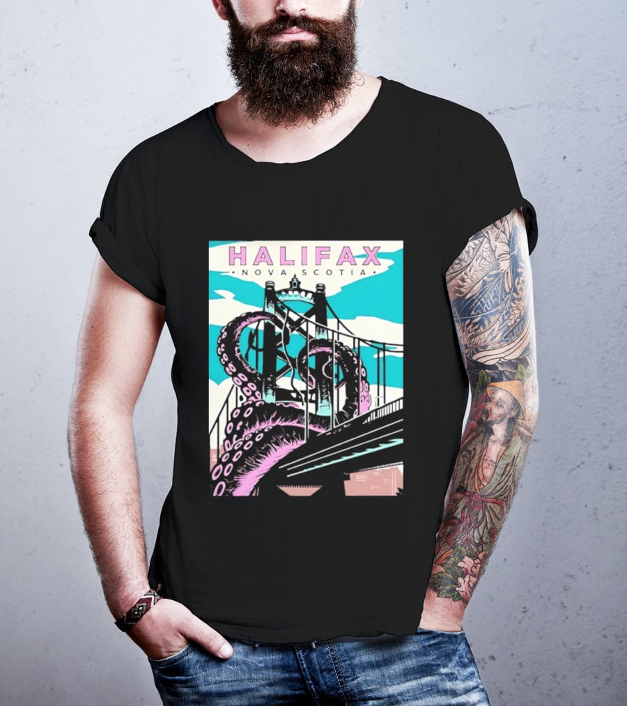 Halifax Nova Scotia Kraken Bridge Retro Travel T-Shirt