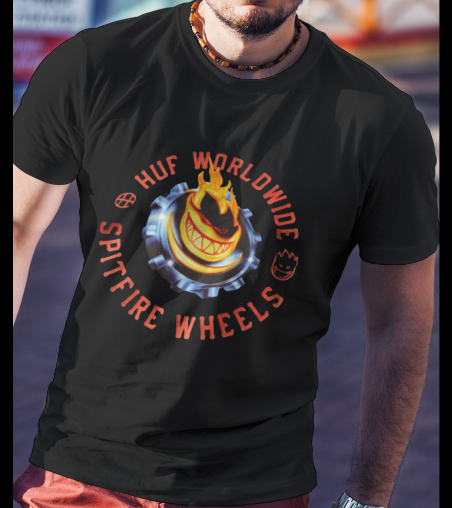 HUF Worldwide Spitfire Wheels Chrome Heart Collaboration T-Shirt