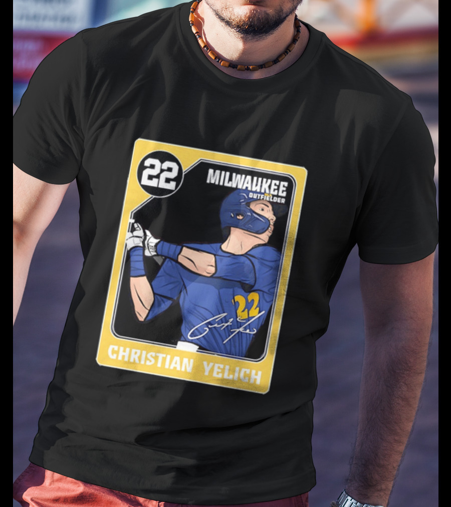 Christian Yelich Milwaukee Outfielder 22 Blue Jersey Yellow T-Shirt