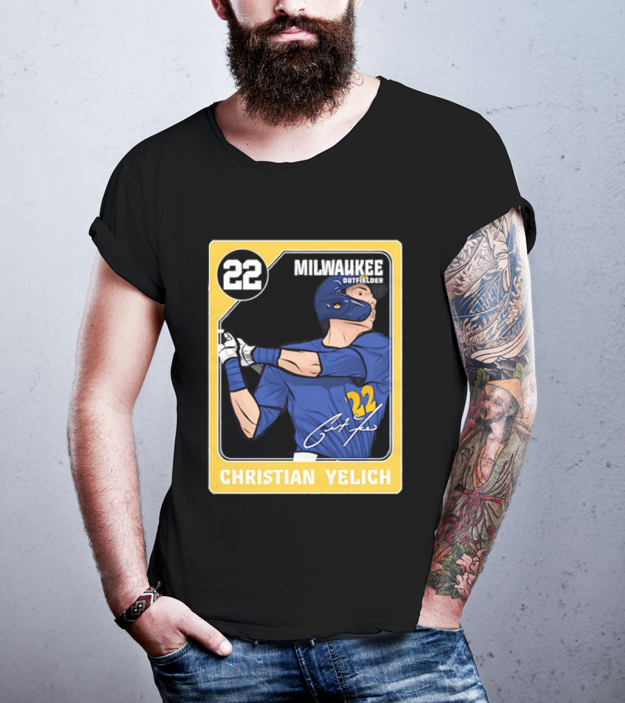 Christian Yelich Milwaukee Outfielder 22 Blue Jersey Yellow T-Shirt