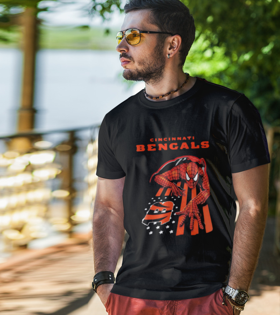 Cincinnati Bengals Spiderman Stripes Marvel T-Shirt