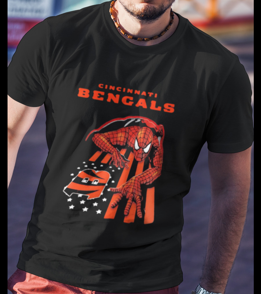 Cincinnati Bengals Spiderman Stripes Marvel T-Shirt