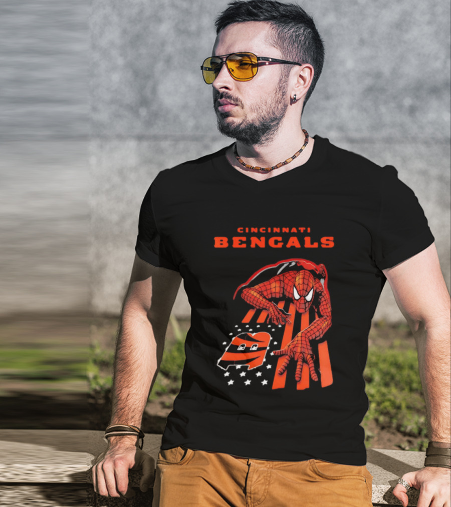 Cincinnati Bengals Spiderman Stripes Marvel T-Shirt
