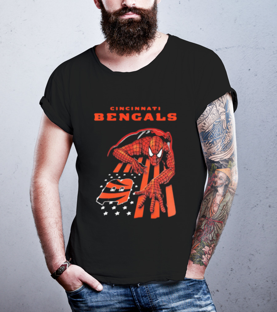 Cincinnati Bengals Spiderman Stripes Marvel T-Shirt