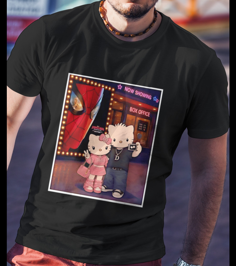 Now Showing Box Office Hello Kitty And Dear Daniel Spider Man Movie Polaroid Frame T-Shirt