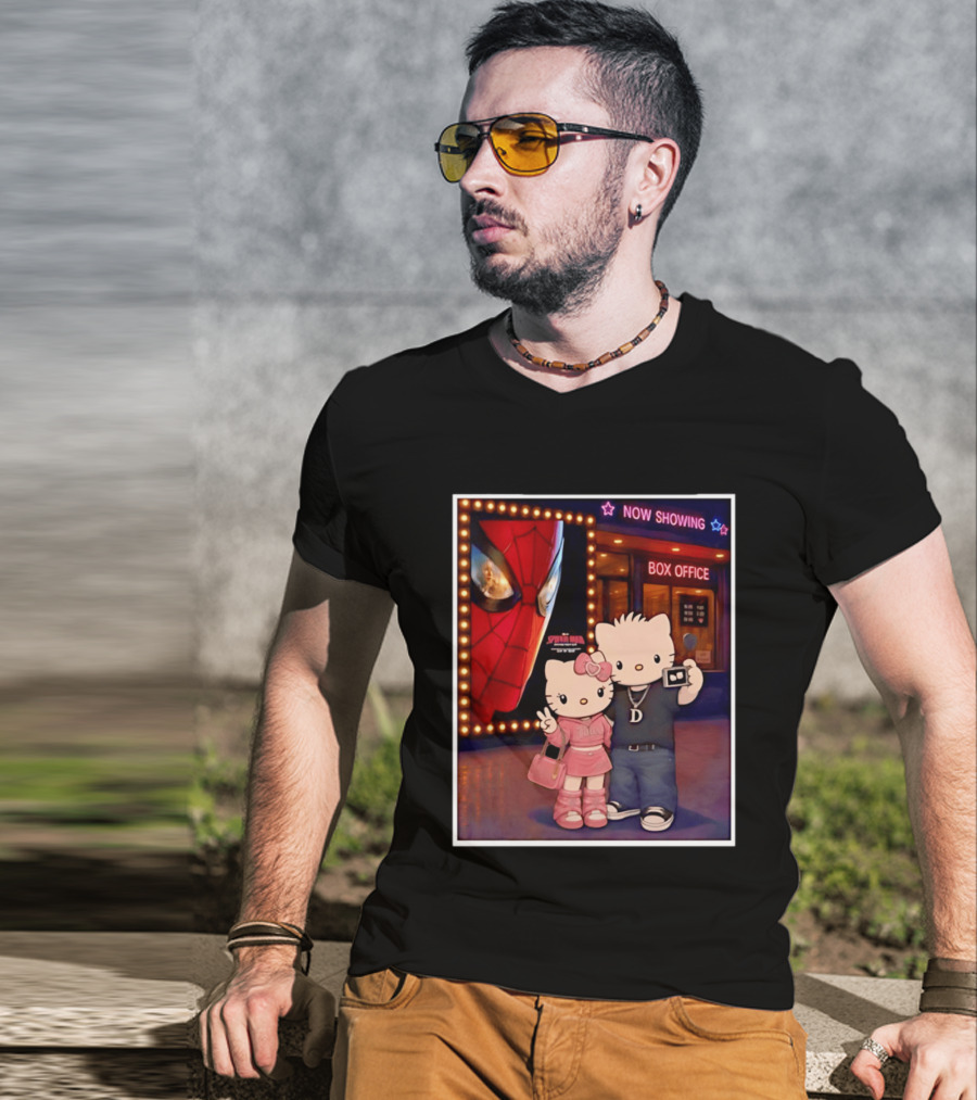 Now Showing Box Office Hello Kitty And Dear Daniel Spider Man Movie Polaroid Frame T-Shirt