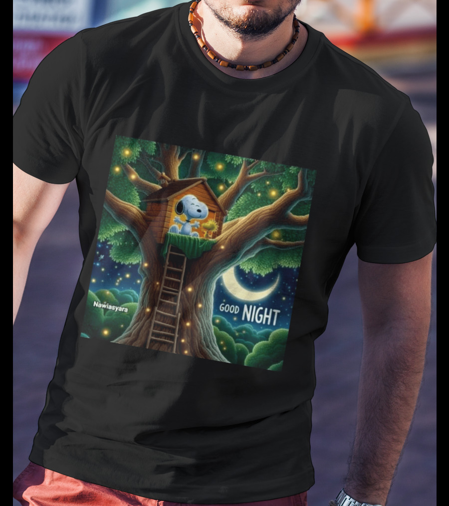 Leave A Heart If You Love Snoopy Good Night Treehouse Moonlit Scene T-Shirt