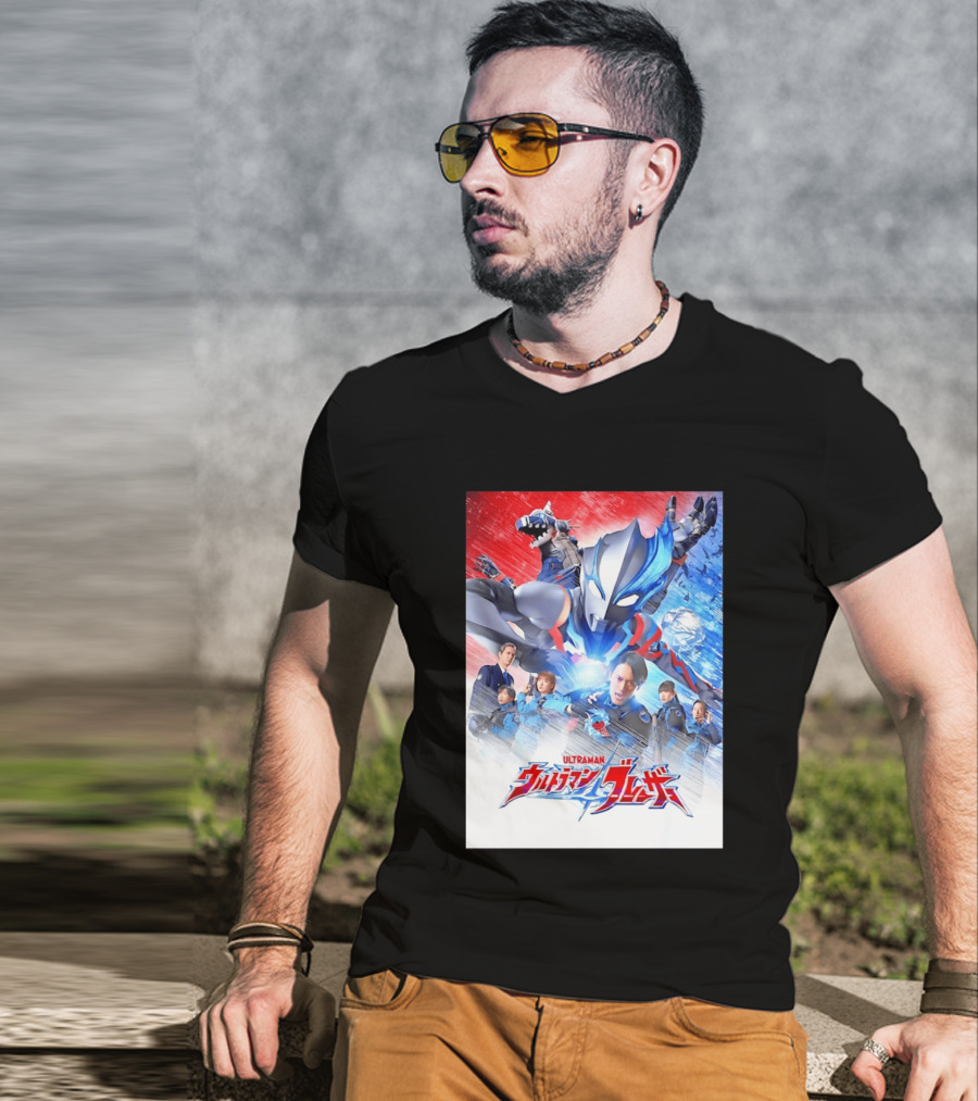 Ultraman Blazar Cast And Characters With Heroic Action Scene T-Shirt