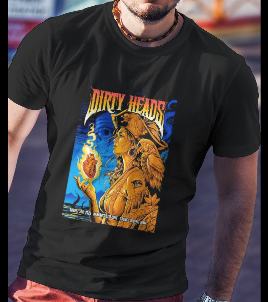 Dirty Heads August 5th 2026 Harrah's Stir Cove Council Bluffs Iowa Pirate Skull Parrot Live Event T-Shirt