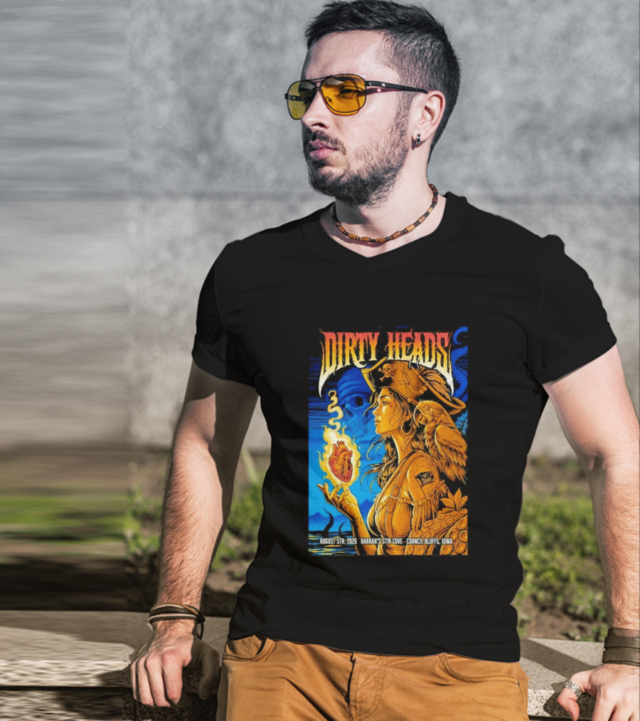 Dirty Heads August 5th 2026 Harrah's Stir Cove Council Bluffs Iowa Pirate Skull Parrot Live Event T-Shirt
