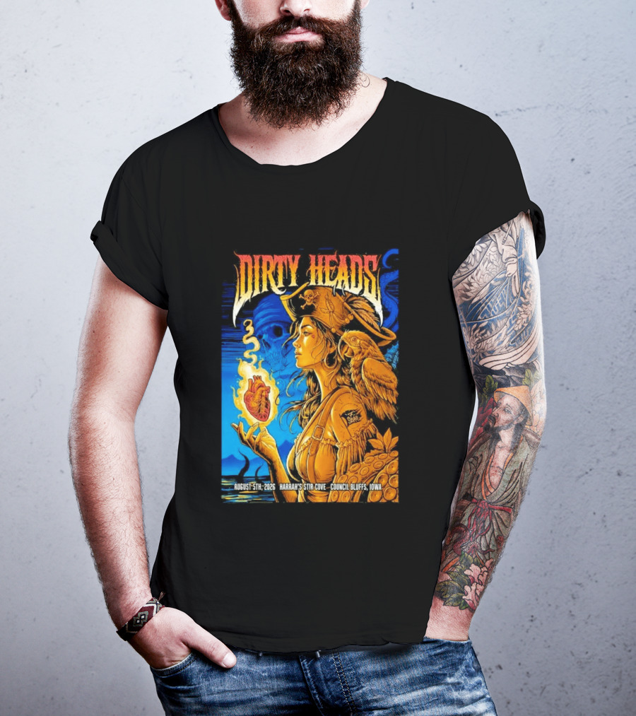 Dirty Heads August 5th 2026 Harrah's Stir Cove Council Bluffs Iowa Pirate Skull Parrot Live Event T-Shirt