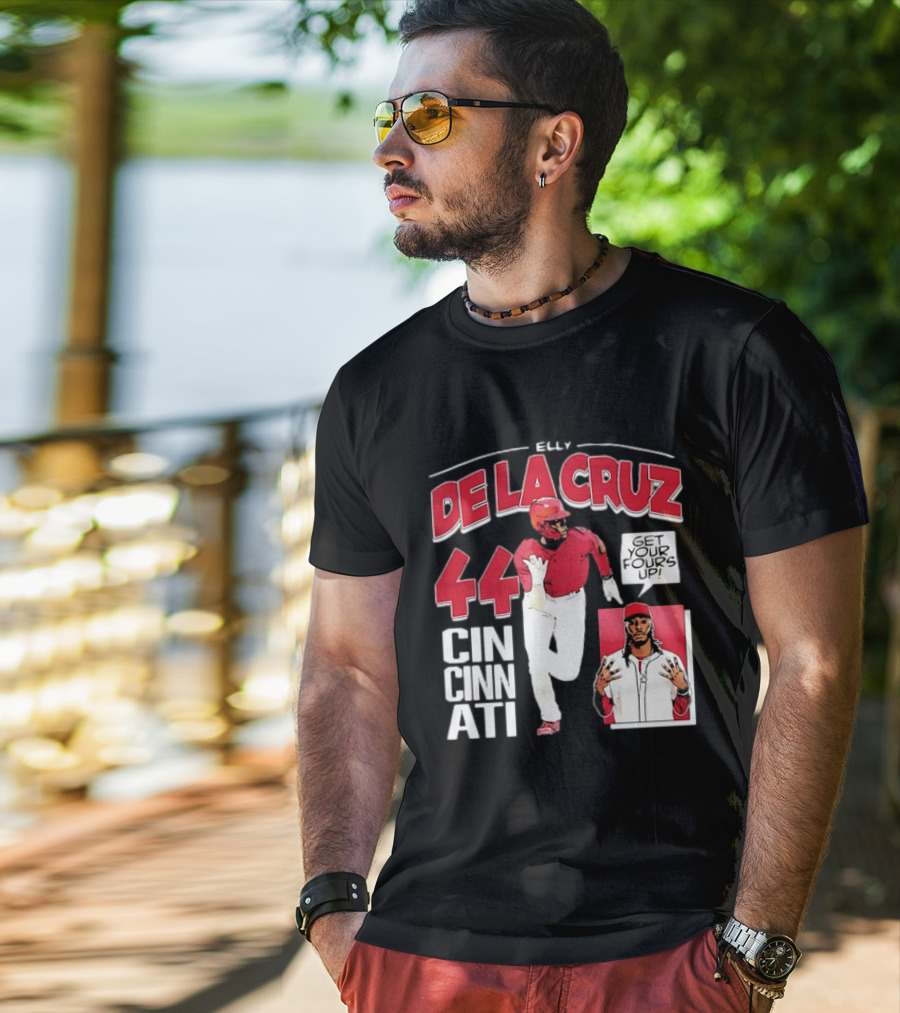Elly De La Cruz Cincinnati Reds 44 Get Your Fours Up T-Shirt