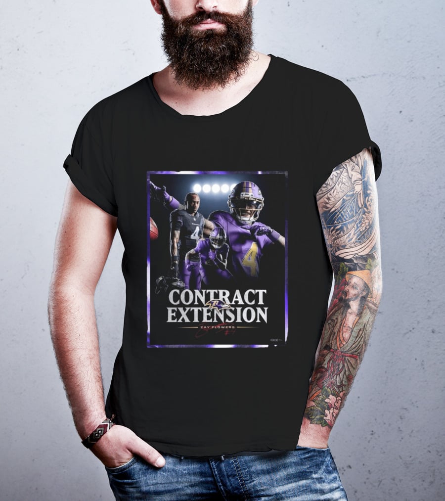 Contract Extension Zay Flowers Baltimore Ravens Number 4 T-Shirt