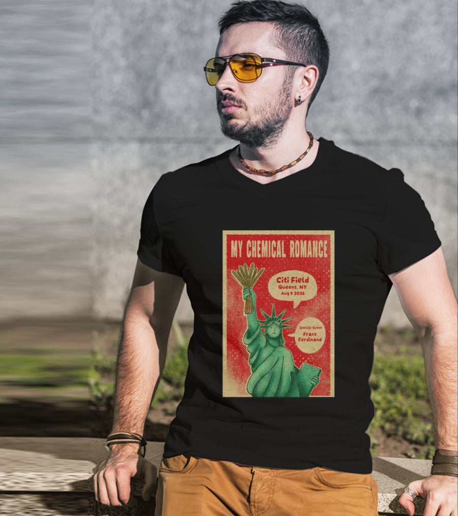 My Chemical Romance Citi Field Queens NY August 9 2026 Special Guest Franz Ferdinand Statue Of Liberty T-Shirt