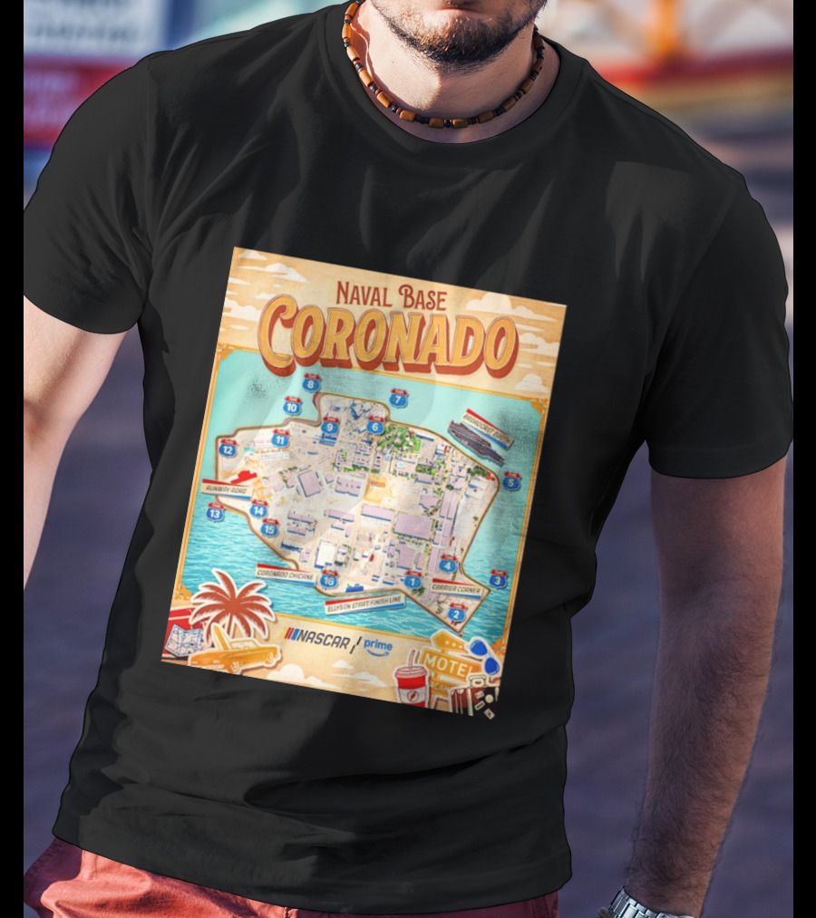 Naval Base Coronado Map NASCAR Prime Ellyson Start Finish Line Broadcast Booth T-Shirt