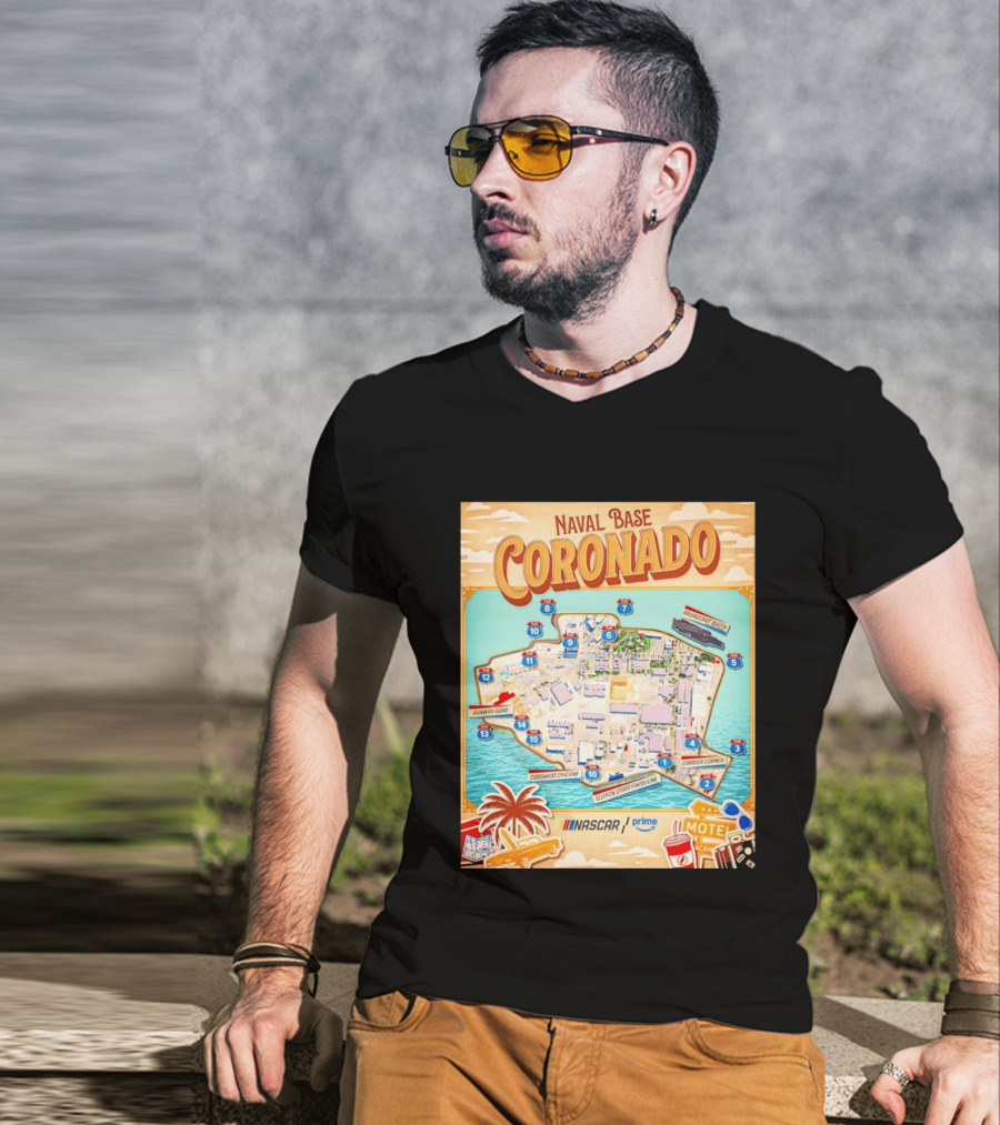 Naval Base Coronado Map NASCAR Prime Ellyson Start Finish Line Broadcast Booth T-Shirt