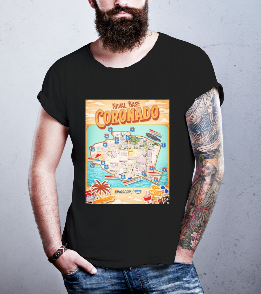 Naval Base Coronado Map NASCAR Prime Ellyson Start Finish Line Broadcast Booth T-Shirt