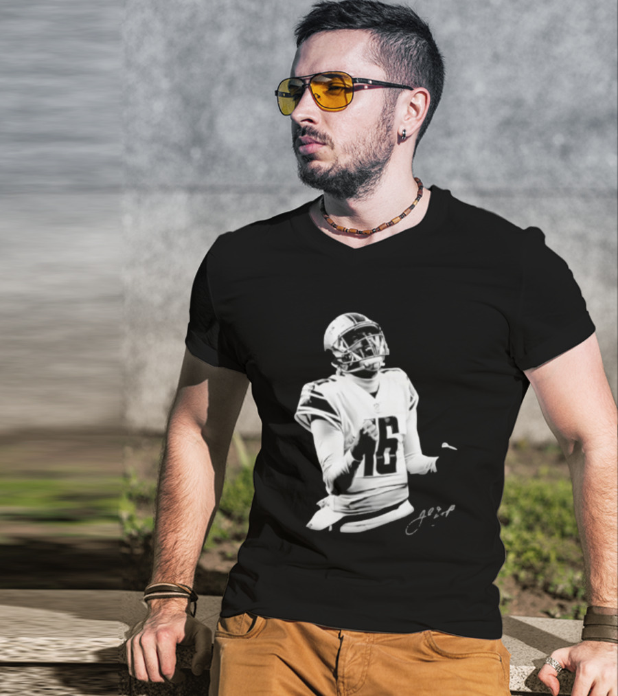 Original Detroit Lions Jared Goff 16 Quarterback MVP Player Autograph T-Shirt