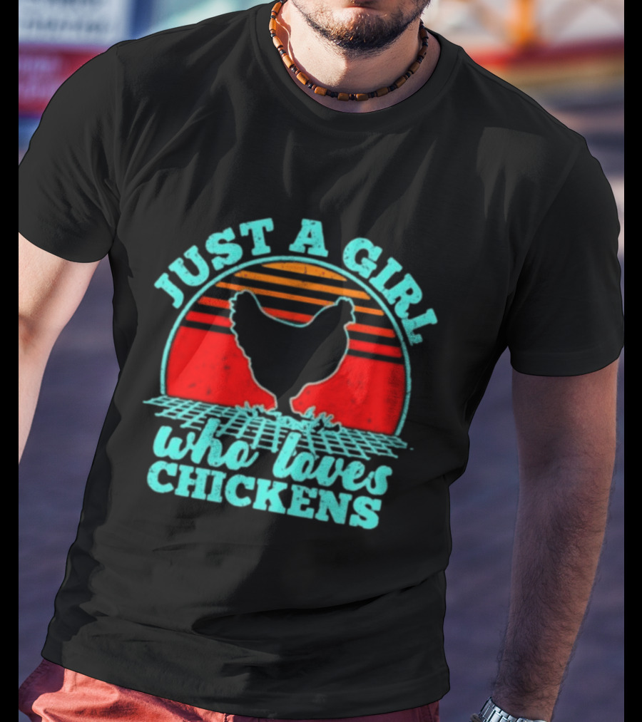 Just A Girl Who Loves Chickens Retro Sunset T-Shirt
